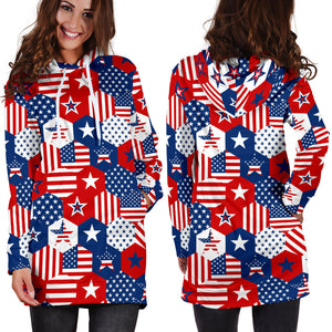 USA Star Hexagon Pattern Women Hoodie Dress