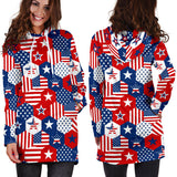 USA Star Hexagon Pattern Women Hoodie Dress