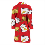 Meneki Neko Lucky Cat Pattern Red Theme Men Bathrobe