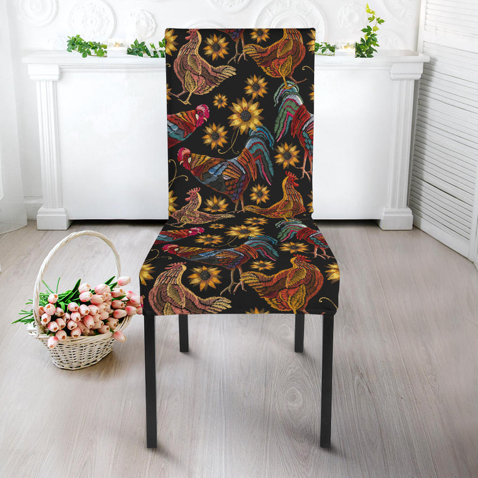 Rooster Chicken Flower Pattern Dining Chair Slipcover