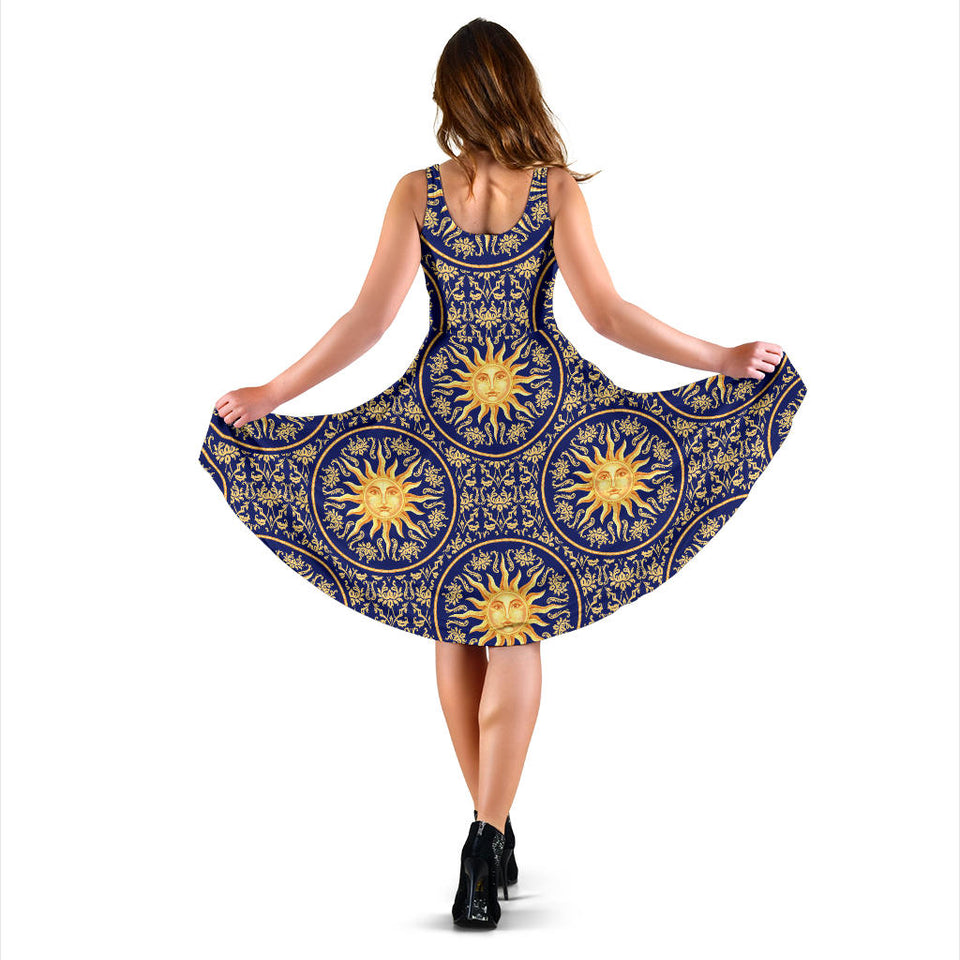 Sun Pattern Sleeveless Midi Dress
