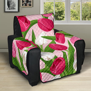 Pink White Tulip Pattern Recliner Cover Protector