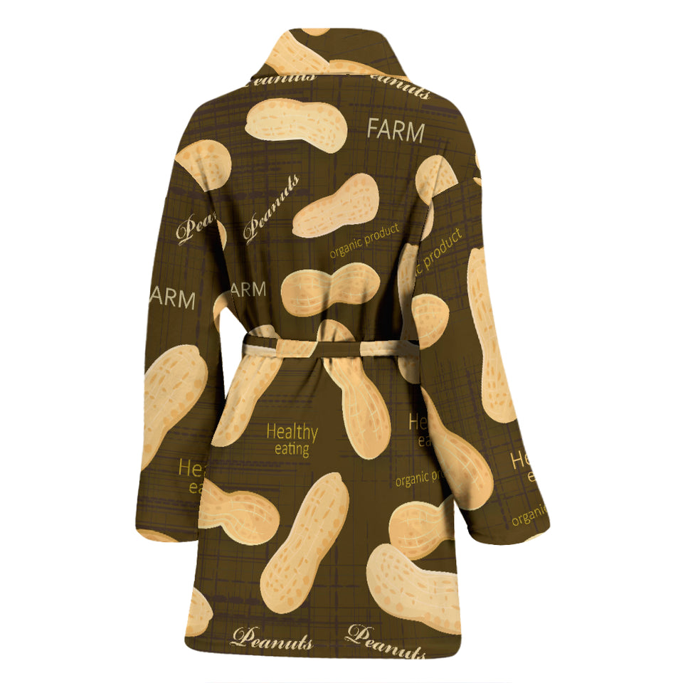 Peanut Pattern Green Background Women Bathrobe