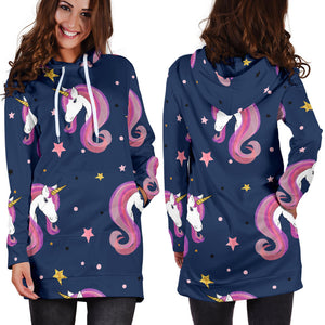 Unicorn Head Pattern Women Hoodie Dress