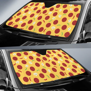 Pizza Salami Mushroom Texture Pattern Car Sun Shade