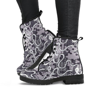 Snake Gray Pattern Leather Boots