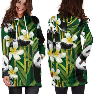 Panda Bamboo Flower Pattern  Women Hoodie Dress