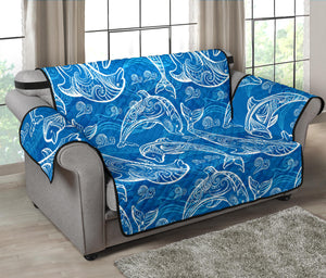 Dolphin Tribal Blue Pattern  Loveseat Couch Cover Protector