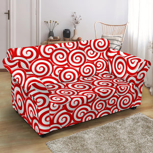 Red and White Candy Spiral Lollipops Pattern Loveseat Couch Slipcover