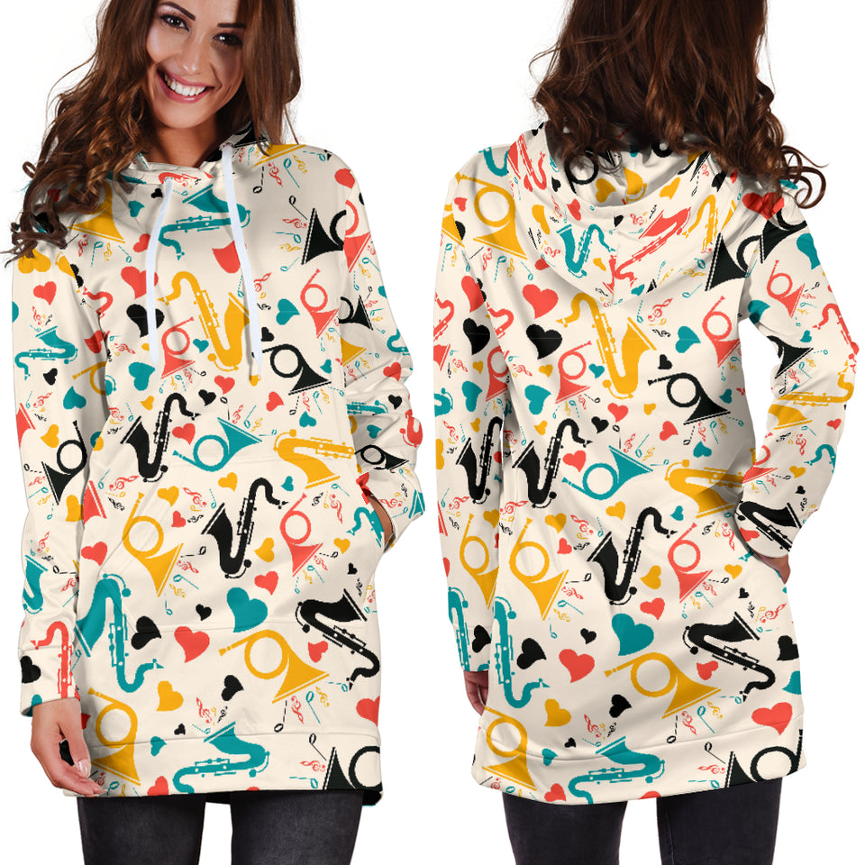 Saxophone Pattern Background Women Hoodie Dress