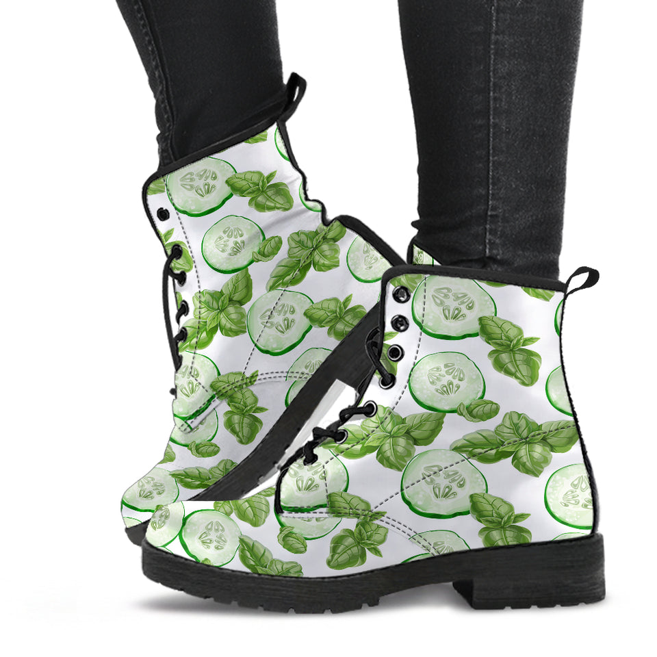 Sliced Cucumber Leaves Pattern Leather Boots