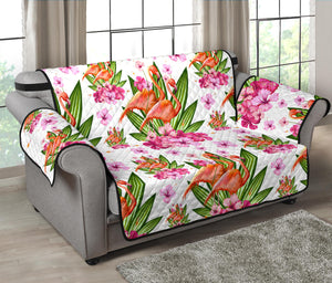 Flamingo Pink Hibiscus Pattern Loveseat Couch Cover Protector