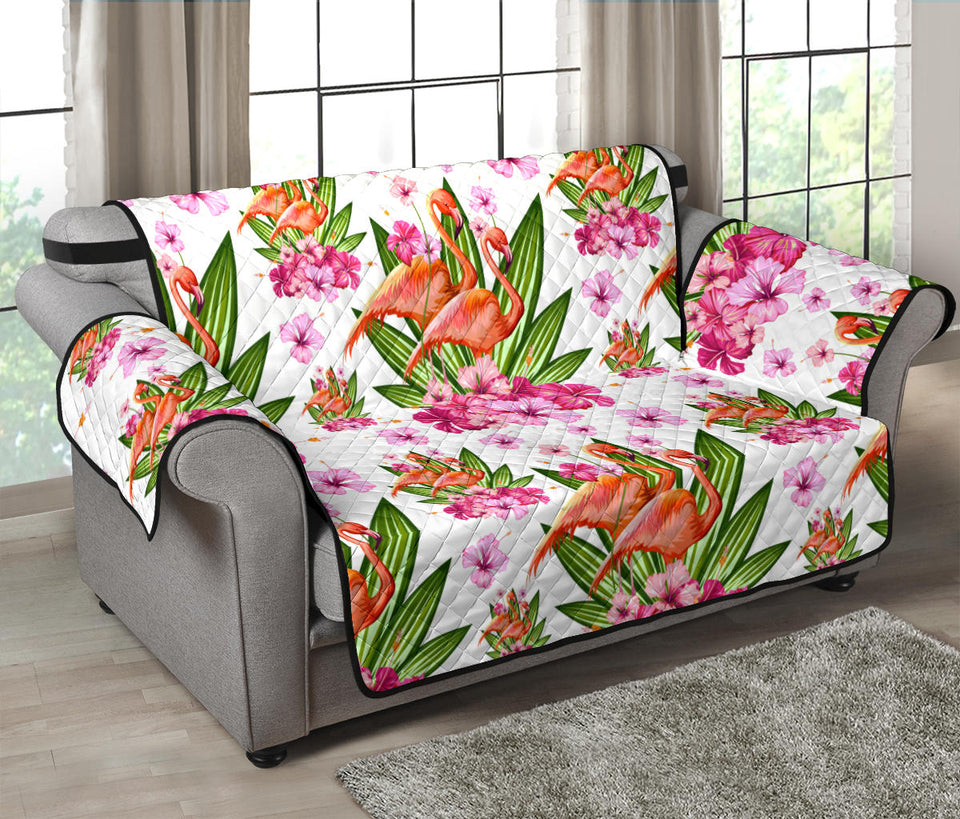 Flamingo Pink Hibiscus Pattern Loveseat Couch Cover Protector