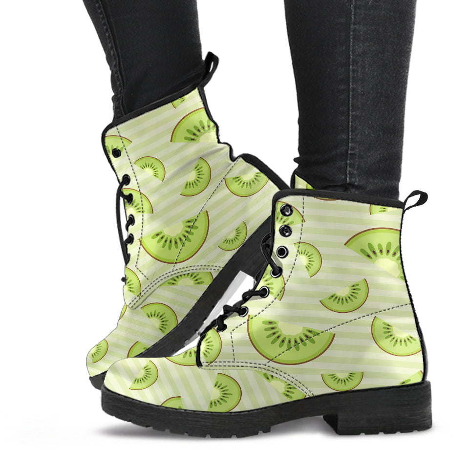 Kiwi Pattern Striped Background Leather Boots