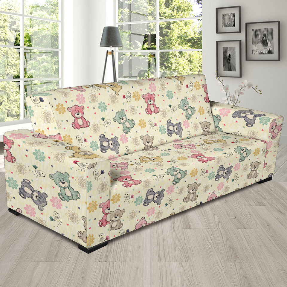 Teddy Bear Pattern Print Design 05 Sofa Slipcover