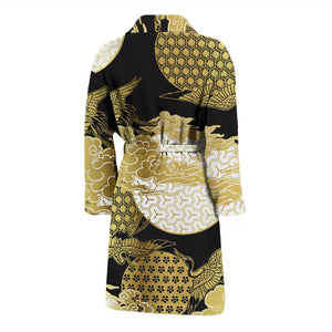 Gold Could Crane Japanese Pattern Men Bathrobe