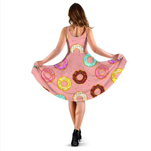Donut Pattern Pink Background Sleeveless Midi Dress