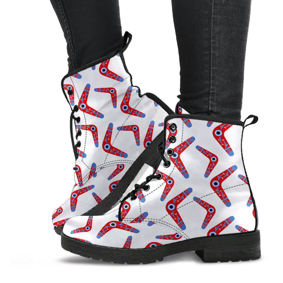 Boomerang Aboriginal Pattern White Background Leather Boots
