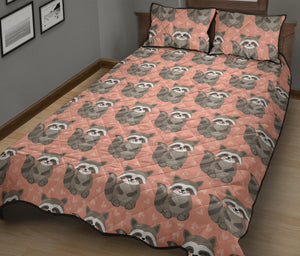 Raccoon Heart Pattern Quilt Bed Set