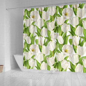 White Tulip Pattern Shower Curtain Fulfilled In US