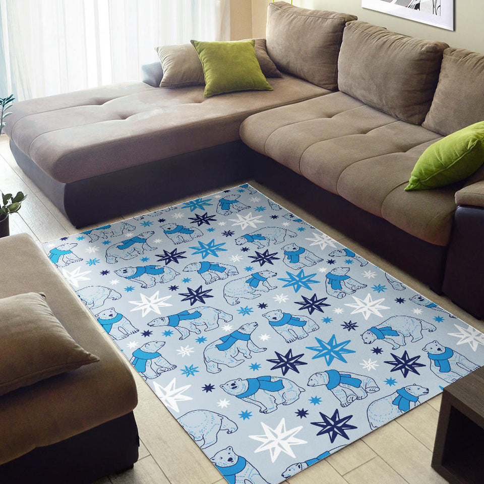 Polar Bear Pattern Blue Background Area Rug