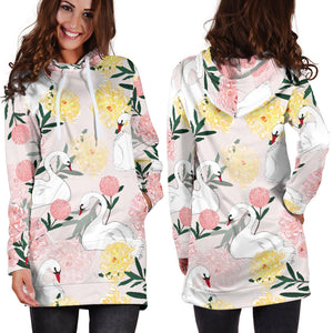 Swan Flower Pattern Women Hoodie Dress