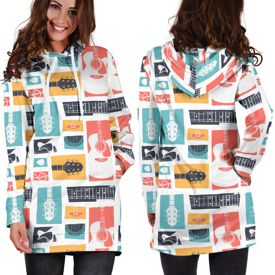 Guitar Pattern Background Women Hoodie Dress