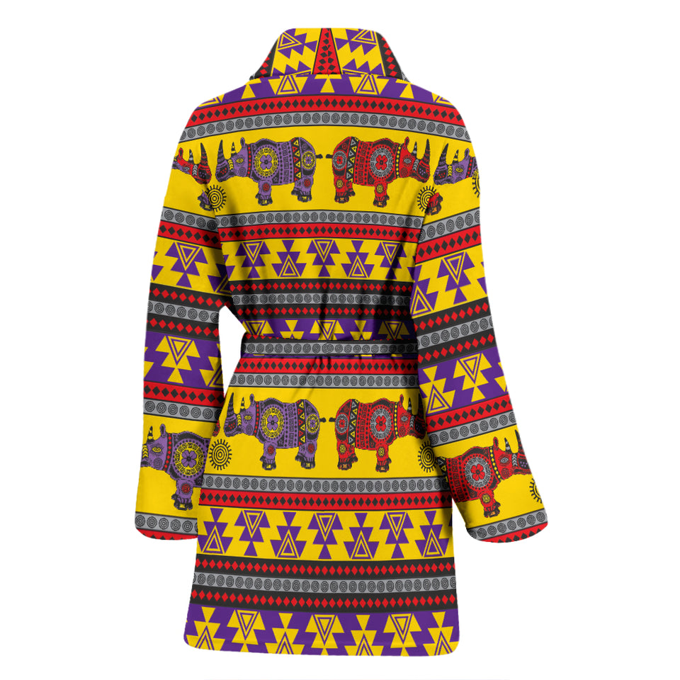 Rhino African Afro Dashiki Adinkra Kente Ethnic Motifs Women Bathrobe