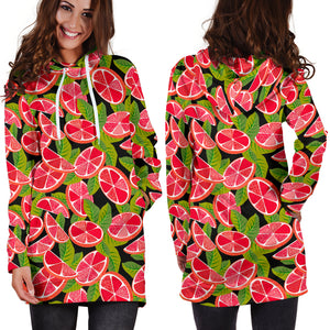 Grapefruit Leaves Pattern Women Hoodie Dress