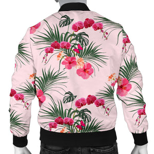 Red Pink Orchid Hibiscus Pattern Men Bomber Jacket