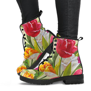 Colorful Tulip Pattern Leather Boots