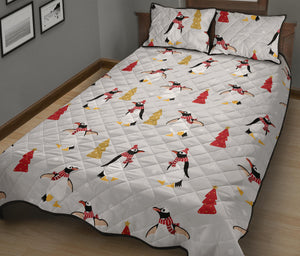 Penguin Christmas Tree Pattern Quilt Bed Set