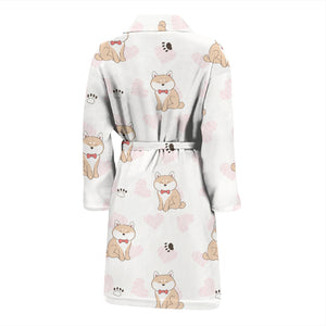 Cute Shiba Inu Heart Pattern Men Bathrobe