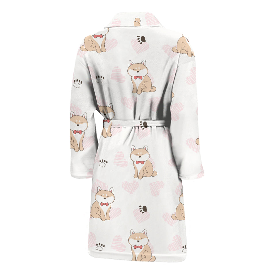 Cute Shiba Inu Heart Pattern Men Bathrobe