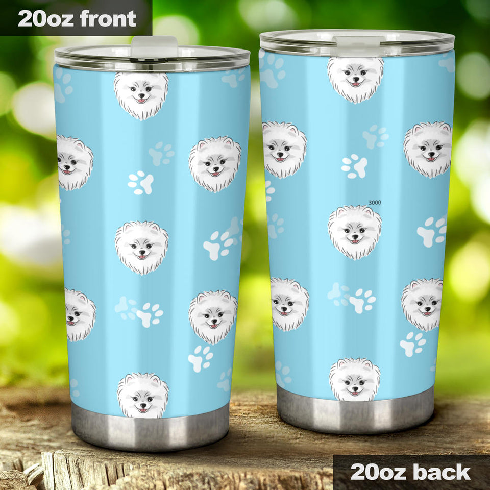 Pomeranian Pattern Blue Background Tumbler