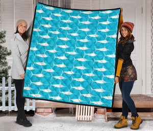 Swordfish Pattern Print Design 02 Premium Quilt
