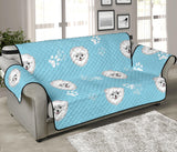Pomeranian Pattern Blue Background Sofa Cover Protector