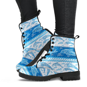 Dolphin Tribal Pattern Ethnic Motifs Leather Boots