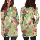 Japanese Crane Green Theme Pattern Women Hoodie Dress