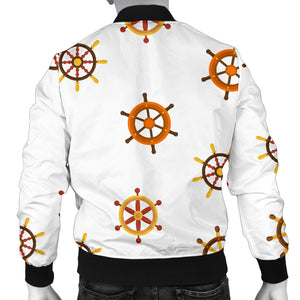 Nautical Steering Wheel Rudder Wooden Pattern Men Bomber Jacket