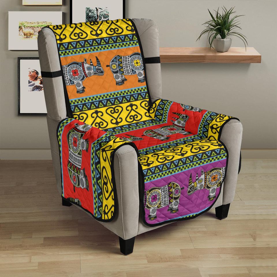 Rhino African Afro Dashiki Adinkra Kente Pattern Ethnic Motifs Chair Cover Protector