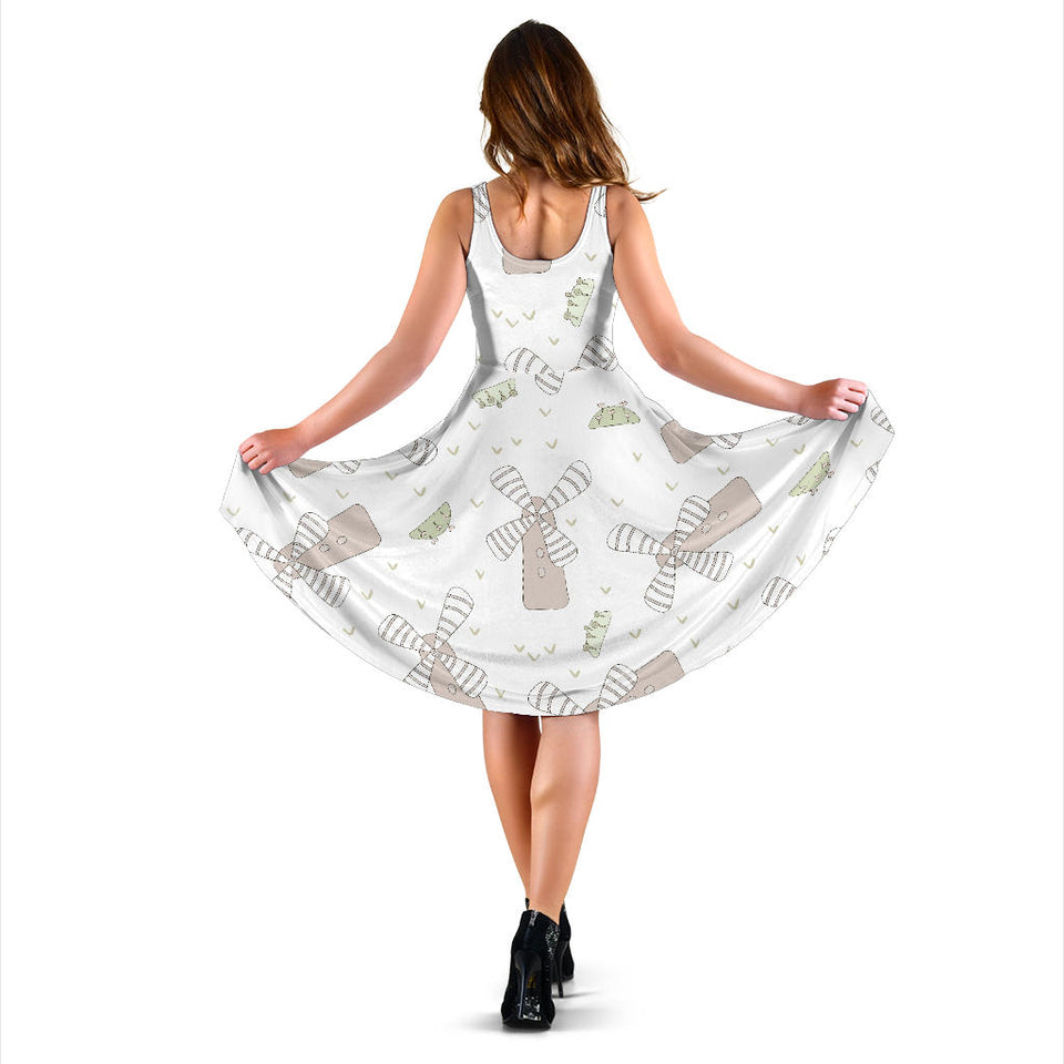 Windmill Pattern Background Sleeveless Midi Dress