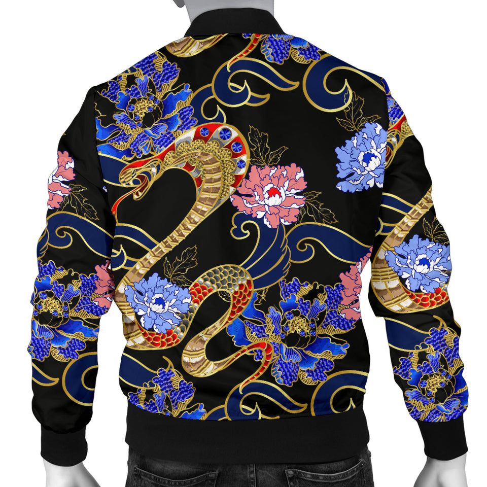 Snake Flower Pattern Men Bomber Jacket