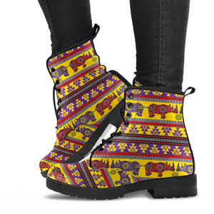 Rhino African Afro Dashiki Adinkra Kente Ethnic Motifs Leather Boots