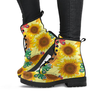Sunflower Butterfly Pattern Leather Boots