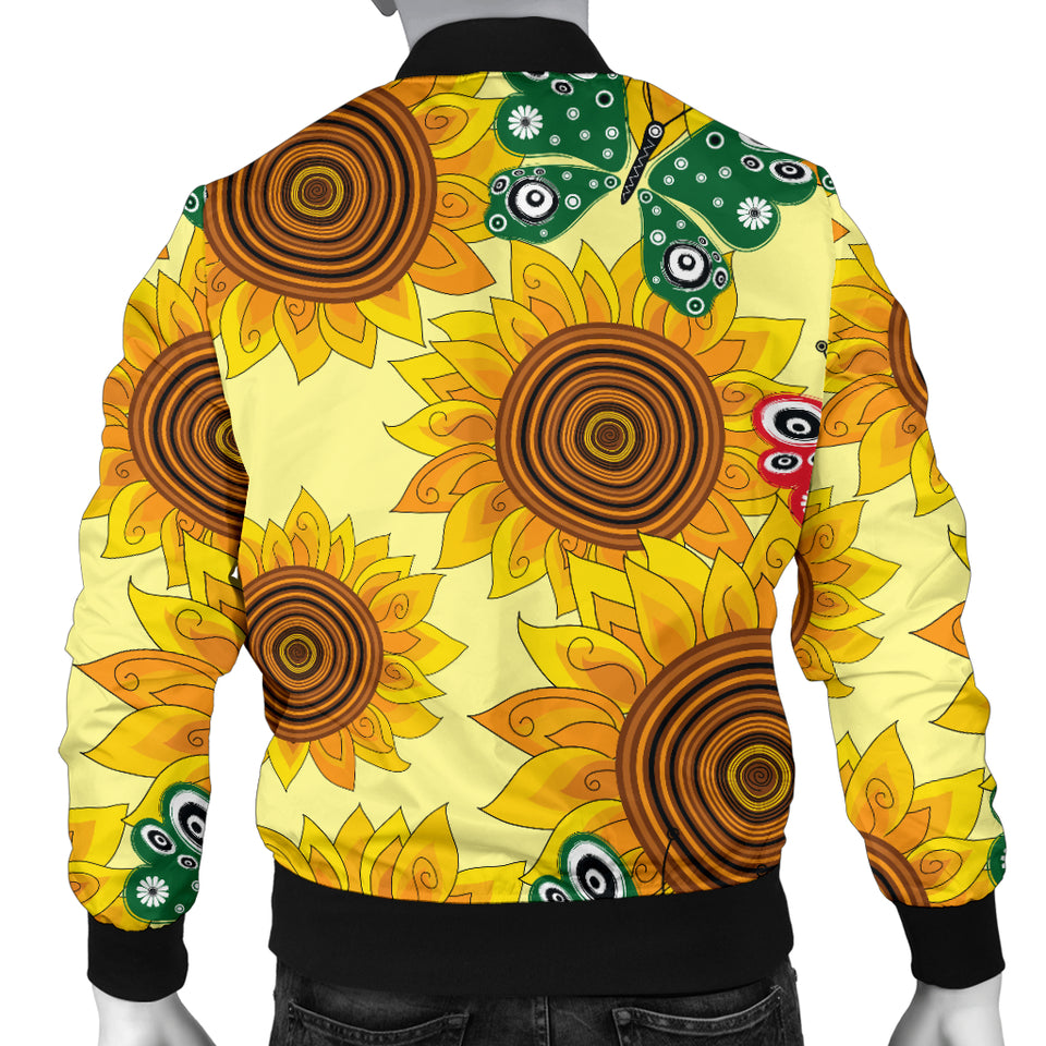 Sunflower Butterfly Pattern Men Bomber Jacket