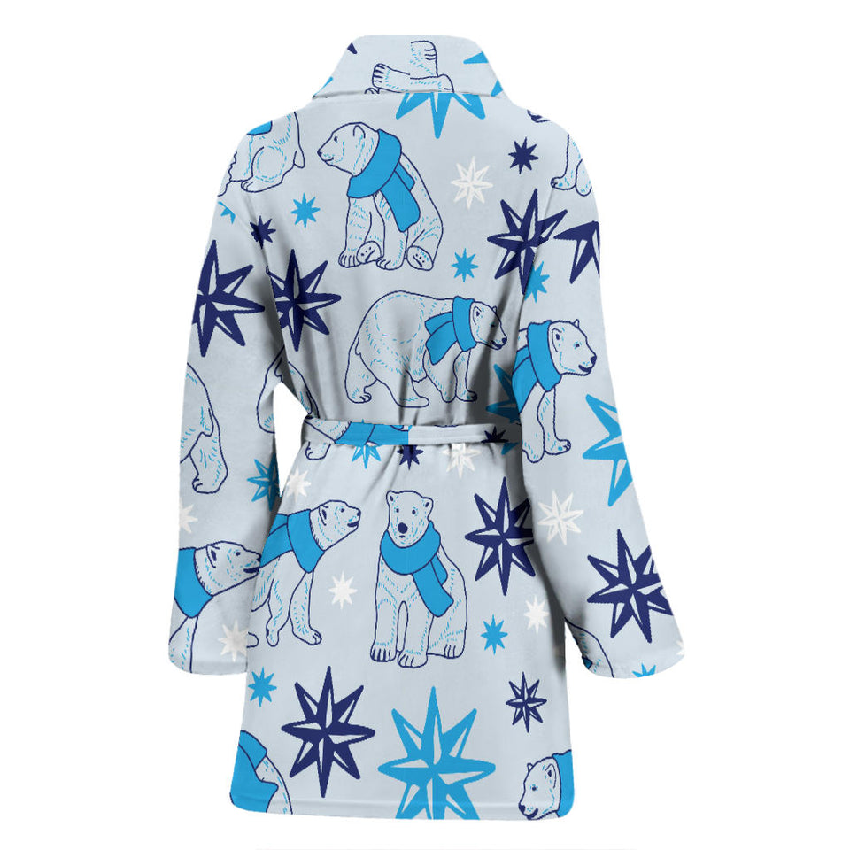 Polar Bear Pattern Blue Background Women Bathrobe