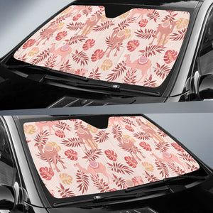 Pink Camel Leaves Pattern Car Sun Shade