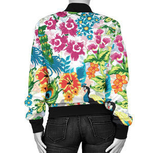 Colorful Peacock Pattern Women Bomber Jacket