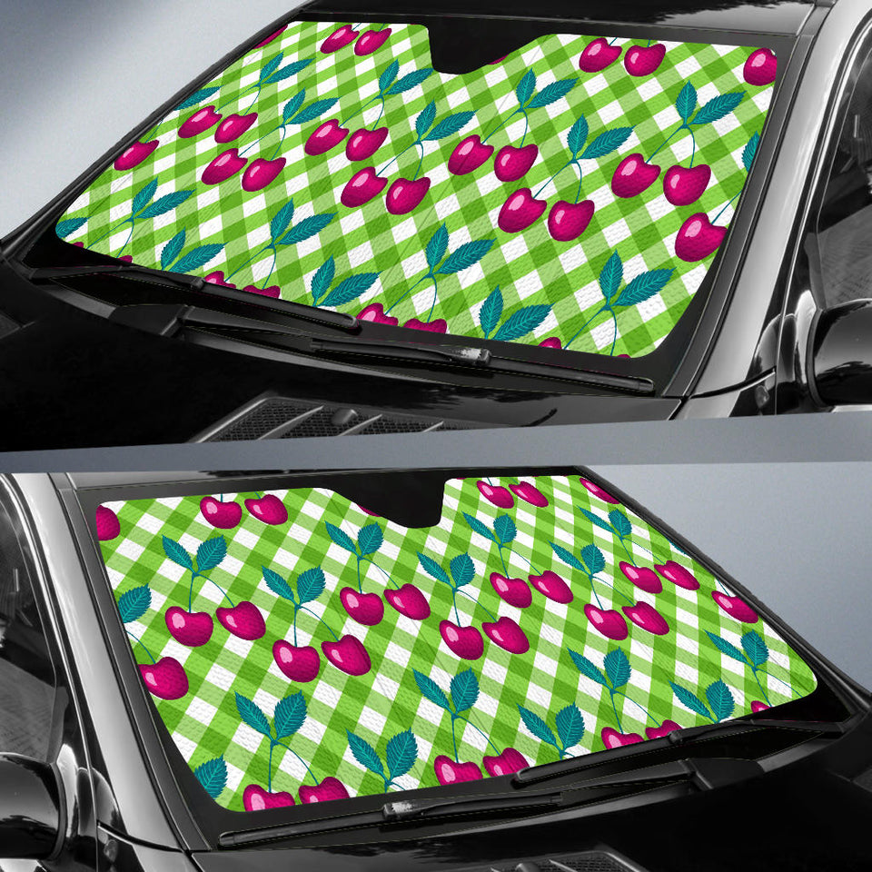 Cherry Pattern Green Background Car Sun Shade